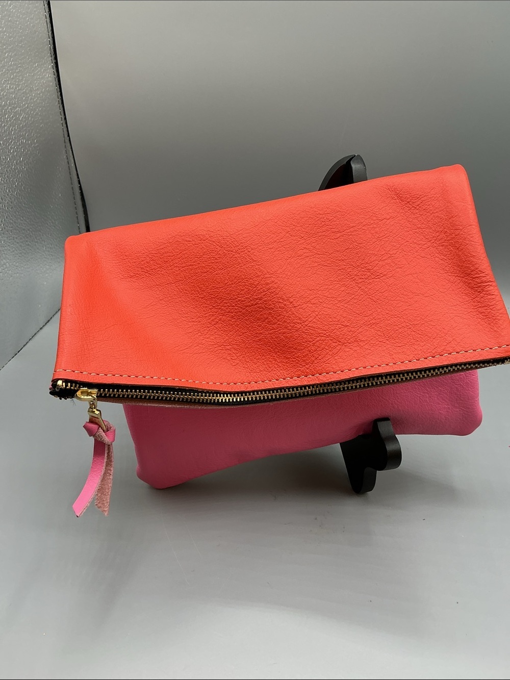 Color Block Foldover Clutch Pink Orange Statement Handbag